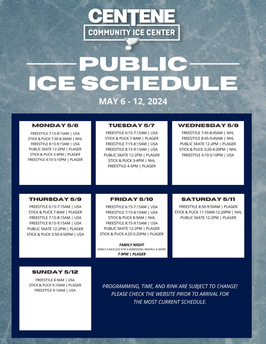 Public Ice Schedule May 6-12, 2024