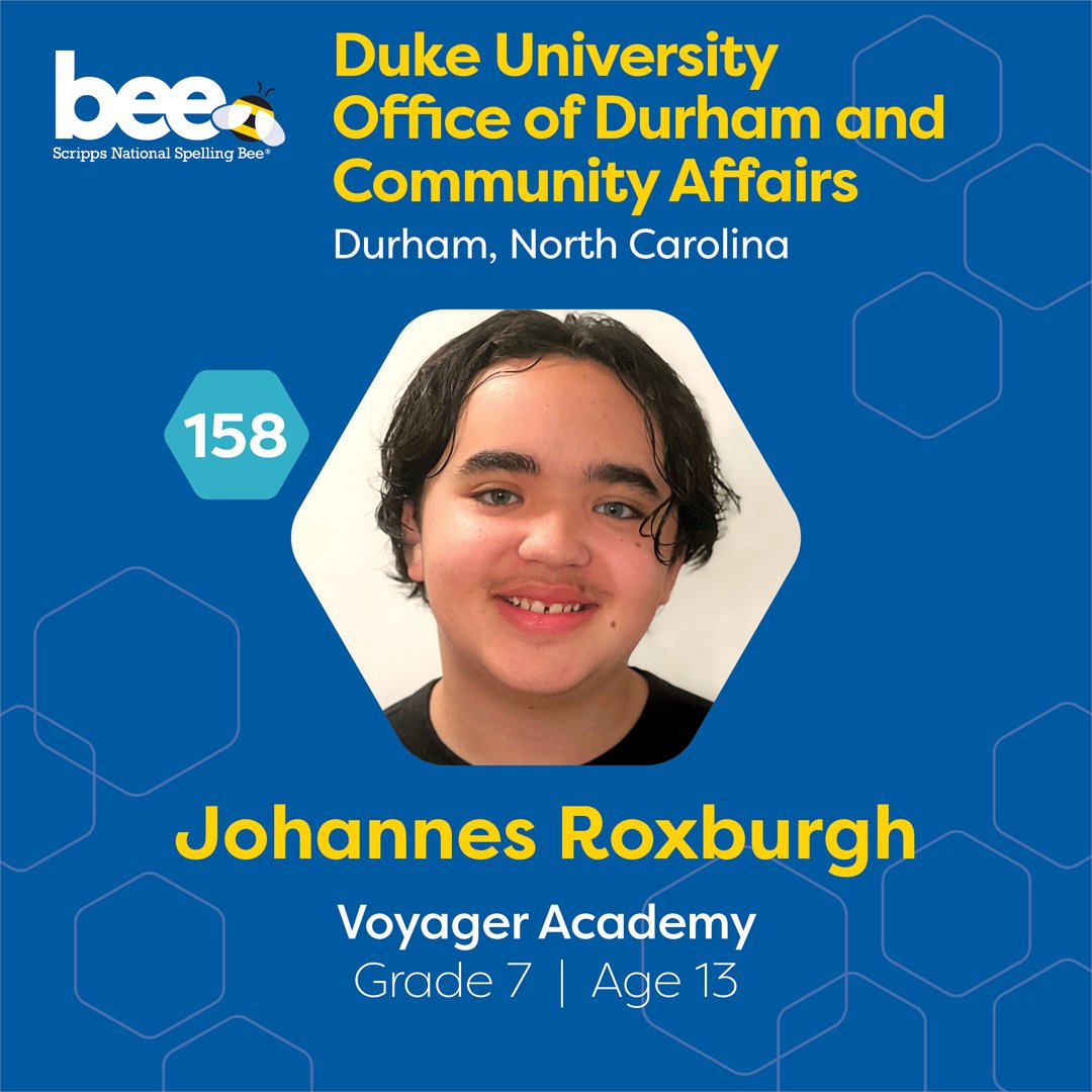 Congratulations Andres, Hillel, Aaditya and Johannes! These spellers will be among the 245 champions at the Bee! Meet them all at spellingbee.com/meet-the-spell…. Thanks to our Regional Partners: DeKalb County ROE – @DCIU – @DCSports570 – Duke Univ. Office of Durham & Community Affairs