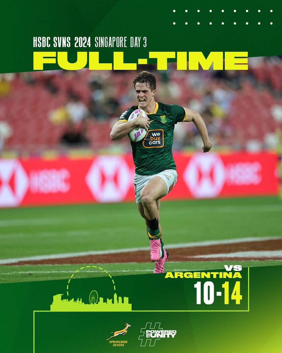 Not to be for the #Blitzboks in Singapore as they fall short in the 5th place play-off 🇿🇦

#PoweredByUnity #HSBCSVNS #GlobalSportsNews

©️ Springbok Sevens