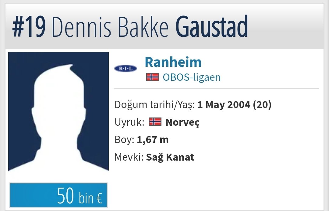 Dennis Bakke Gaustad '04
Ranheim bunu güncel kimsenin biliyor olmasının imkanı yok Norveç 2. liginden bugünkü paylaşımlardan takım kurarsınız takım bu çocuk no name direk elmas profil diyorum öyle böyle oynamıyor ve işin komiği çok iyiyiz ya scouting'de globalde bahseden bile yok