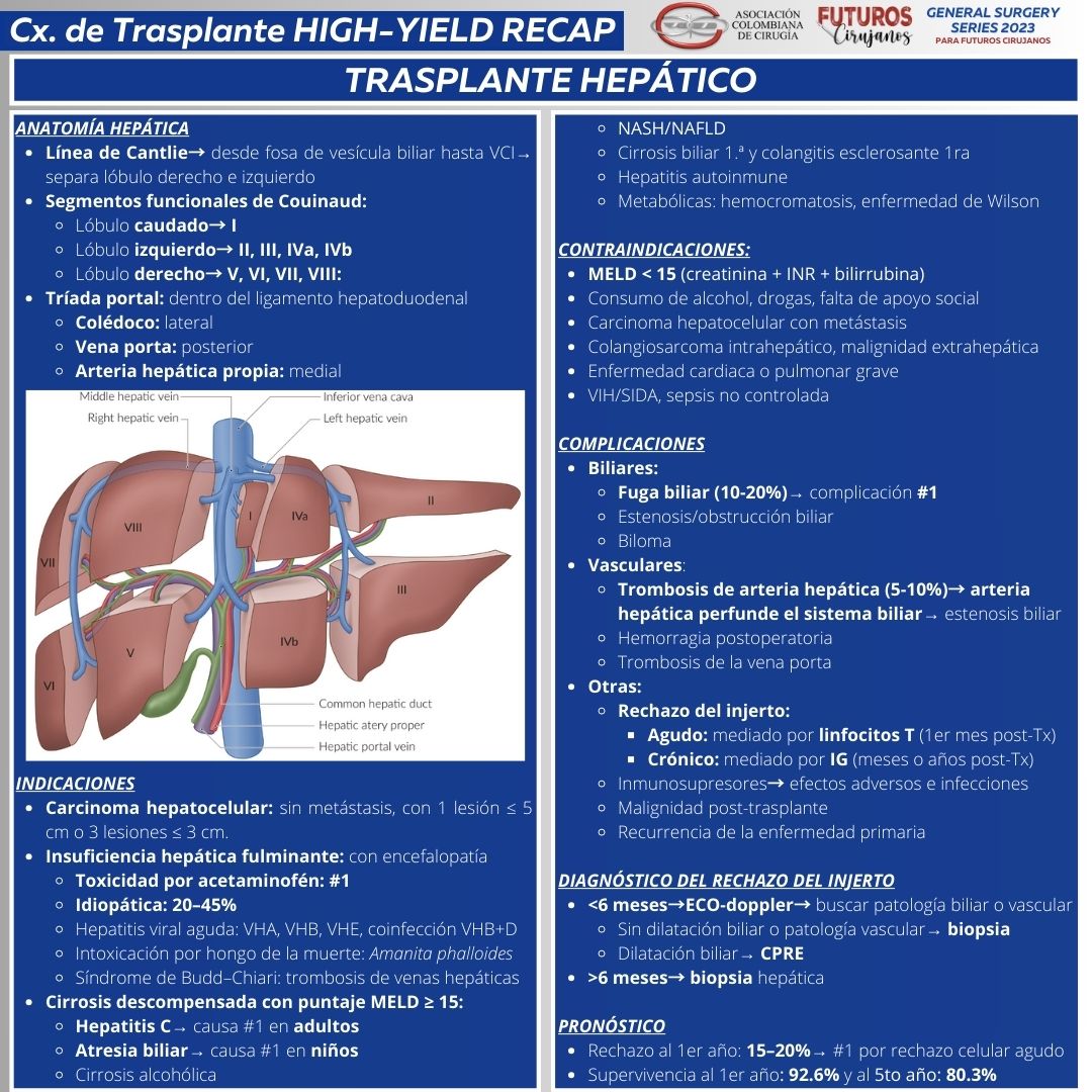 🚨HIGH-YIELD RECAP 🚨 En nuestro último post del mes de cirugía de trasplante, te presentamos el High-Yield Recap trasplante hepático Encontrarás datos cruciales sobre definiciones, etiología, diagnóstico, clasificación y tratamiento 📚💡