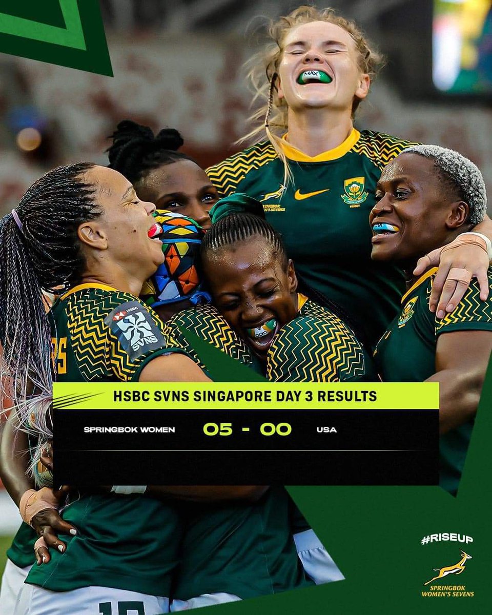 The #BokWomen7s sign off from Singapore with a hard-fought victory over the USA 🇿🇦

#RiseUp #HSBCSVNS 

#GlobalSportsNews

©️ SA Womens Rugby