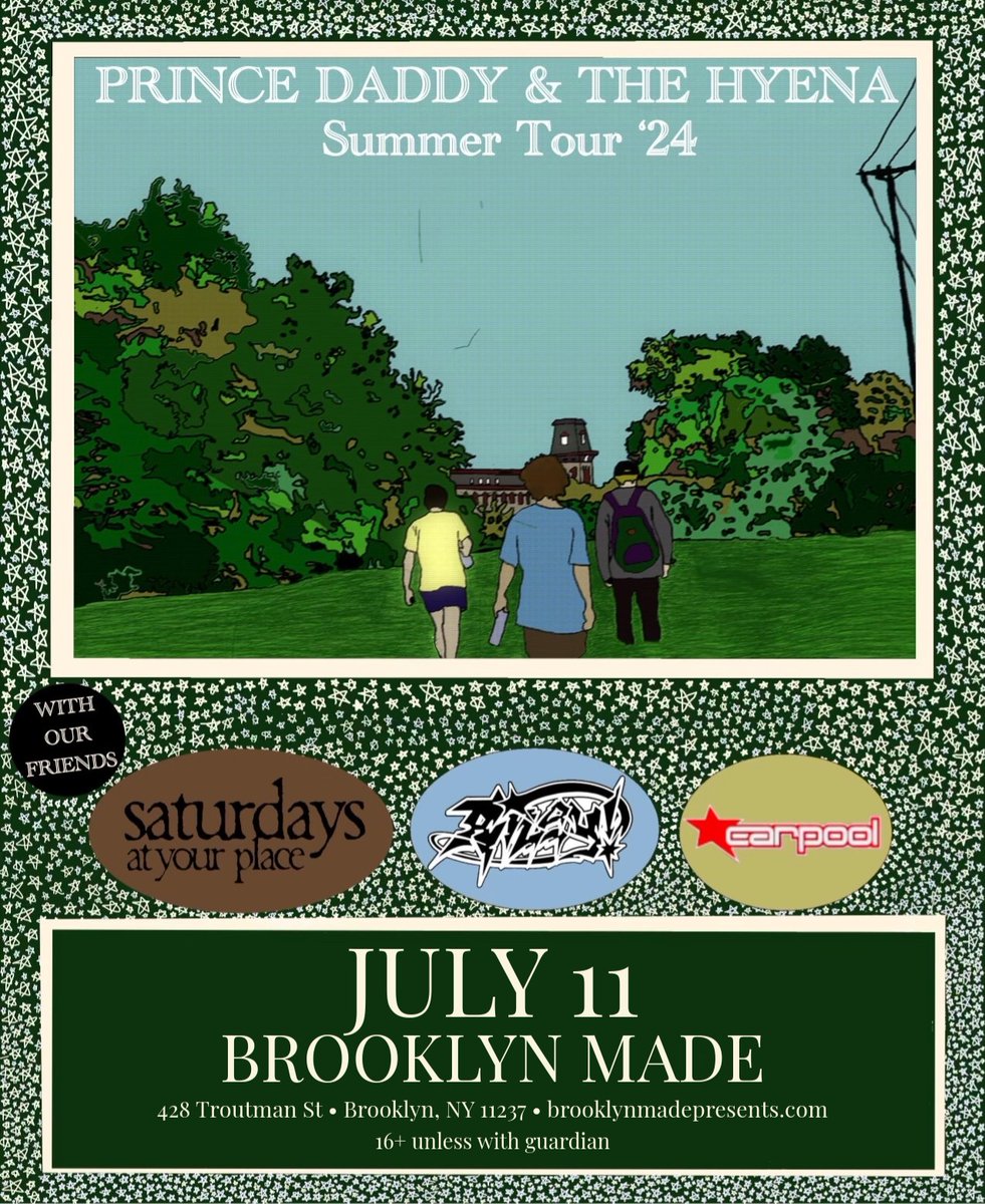 .@Pdaddynthehyena will be at Brooklyn Made on July 11 with @saypband, @RILEYtheband, and @CarpoolNY. Snag tix: bit.ly/3PCD6hF