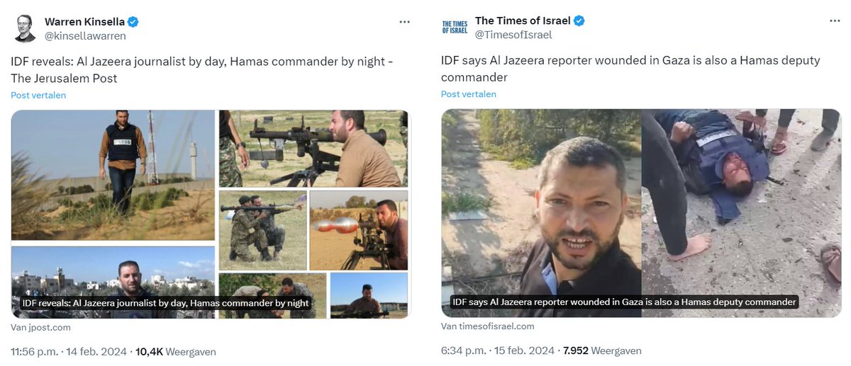 @wierdduk Een groot deel van de Nederlandse journalistiek, waaronder de NOS, heeft Al Jazeera genormaliseerd. En dat terwijl Al Jazeera inderdaad een propagandazender is die door een dictatuur wordt gefinancierd. In Gaza werken zelfs (voormalige) terroristen voor Hamas.