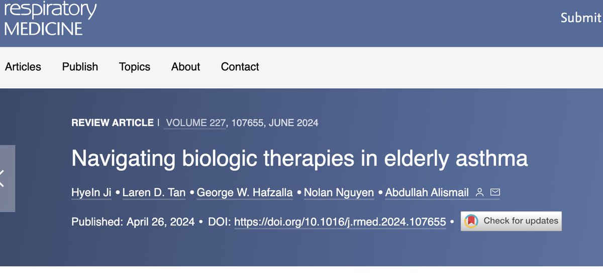humbled to see our paper published on biologic therapies in Elderly #asthma. Proud of our resident, Dr. HyeIn Ji, for taking the lead in this project. 
#Pulmonary #PCCM 
@LLUHealth @LLUMedSchool @LLUHPhysicians 
 resmedjournal.com/article/S0954-…
