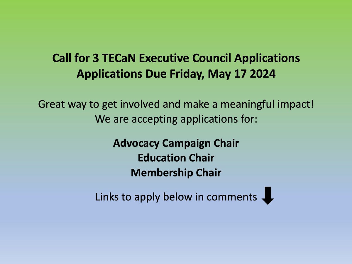 Are you a current Neo fellow or TECaN member within 5 years of fellowship graduation?  We are seeking trainees or early career neonatologists with a strong interest in networking & fostering professional growth to join the TECaN Executive Council! Apps due 5/17 #neotwitter