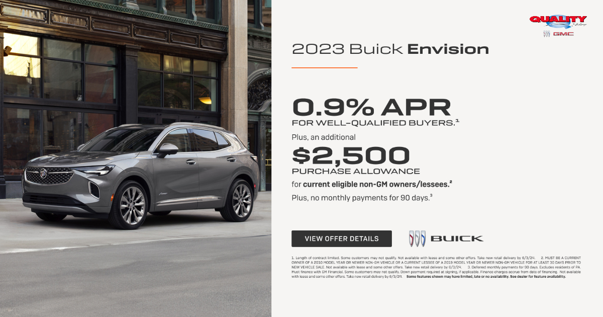 🌟 Elevate your drive with the 2023 Buick Envision! 🌟

Get:
✨0.9% APR
✨$2,500 purchase allowance
✨No payments for 90 days

Click here👇
qualitybydilorenzo.com

Visit us today and experience luxury!
#Buick #Envision #SpecialOffer #QualityByDiLorenzo