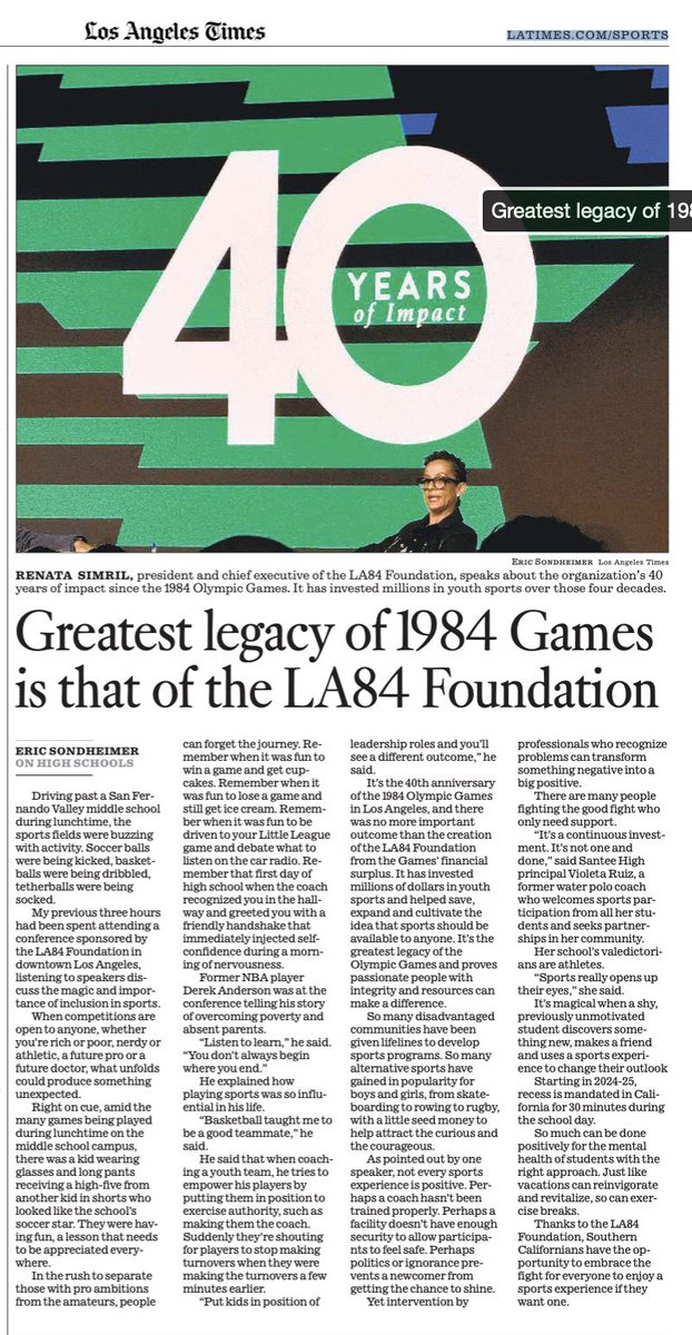 And then this…thx ⁦@ericsondheimer⁩ for recognizing the incredible impact of ⁦@LA84Foundation⁩. #PlayEquity