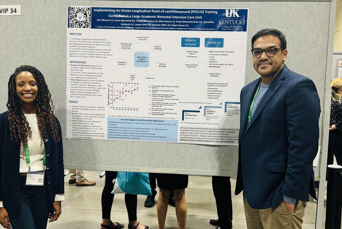 @UKYNeonatology fellows Ianna Blanchard and Ravi Bhavsar showcasing our 3-tiered, multidisciplinary, onsite NICU POCUS training curriculum, now incorporated within the fellowship program. @KCHKids @ukypccm #PAS2024 @NeoPocusCollab @pocus_neonatal