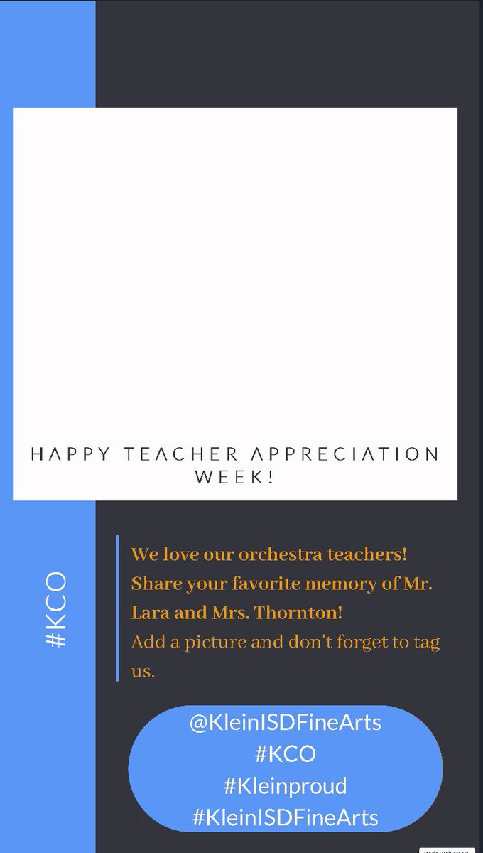 It’s Teacher Appreciation week! Share your favorite memories and stories of Mr. Lara and Mrs.Thornton! #kleinproud #kleinfinearts
<a href="/kleinfinearts/">Klein ISD Fine Arts</a>