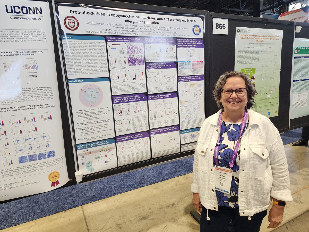 Amazing #AAI2024 for the Sperling Lab! @TaniaEstefaniaV led the way with a symposium talk on Tregs in pulm fibrosis, @HollingerMK talked on differential IL-33 regulation in humans and mice, and then yours truly even spent time presenting Maile's other project!!