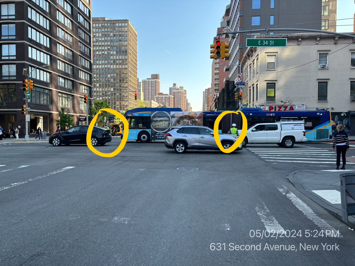 Two traffic agents in the intersection, both watching the crosswalks on the greens. If you’re going to do this, this is how.