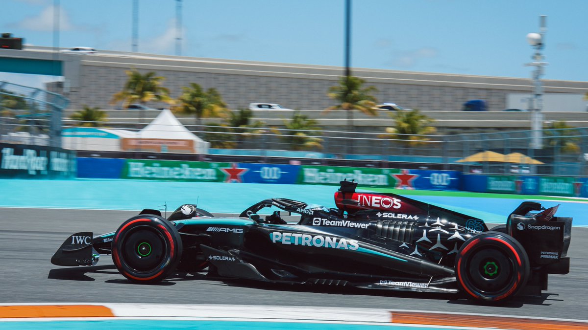 #F1 – Checkered flag at the #MiamiGP. 🏁 @LewisHamilton crosses the line in P6, with @GeorgeRussell63 not far behind in P8. 

#WeLivePerformance
