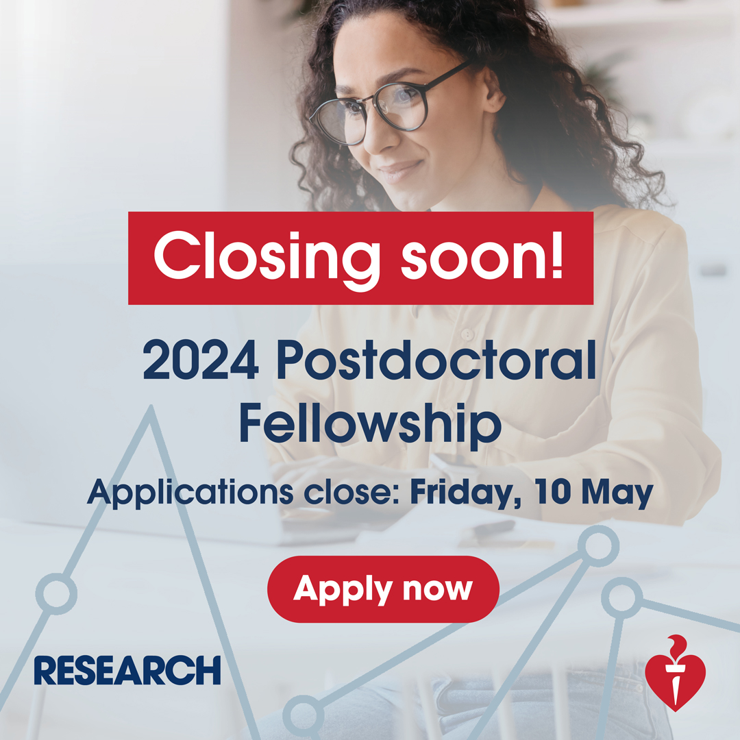 Don't miss the chance to apply for a Heart Foundation Postdoctoral Fellowship. Boost your research career & secure future funding. Applications close this FRIDAY, May 10. Act fast and submit your application: pulse.ly/tsquqiid1d #ResearchFunding
