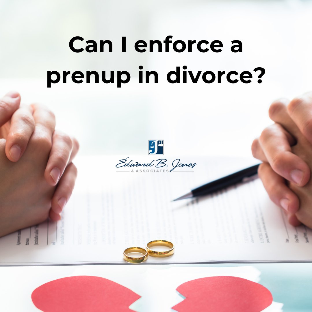 Absolutely! A prenuptial agreement can be enforced in divorce proceedings, provided it meets certain legal requirements. If you have questions about prenups or divorce, we're here to help. Need help? Contact us: (985) 399-5944 #PrenupEnforcement #DivorceLaw #EdwardBJonesLaw