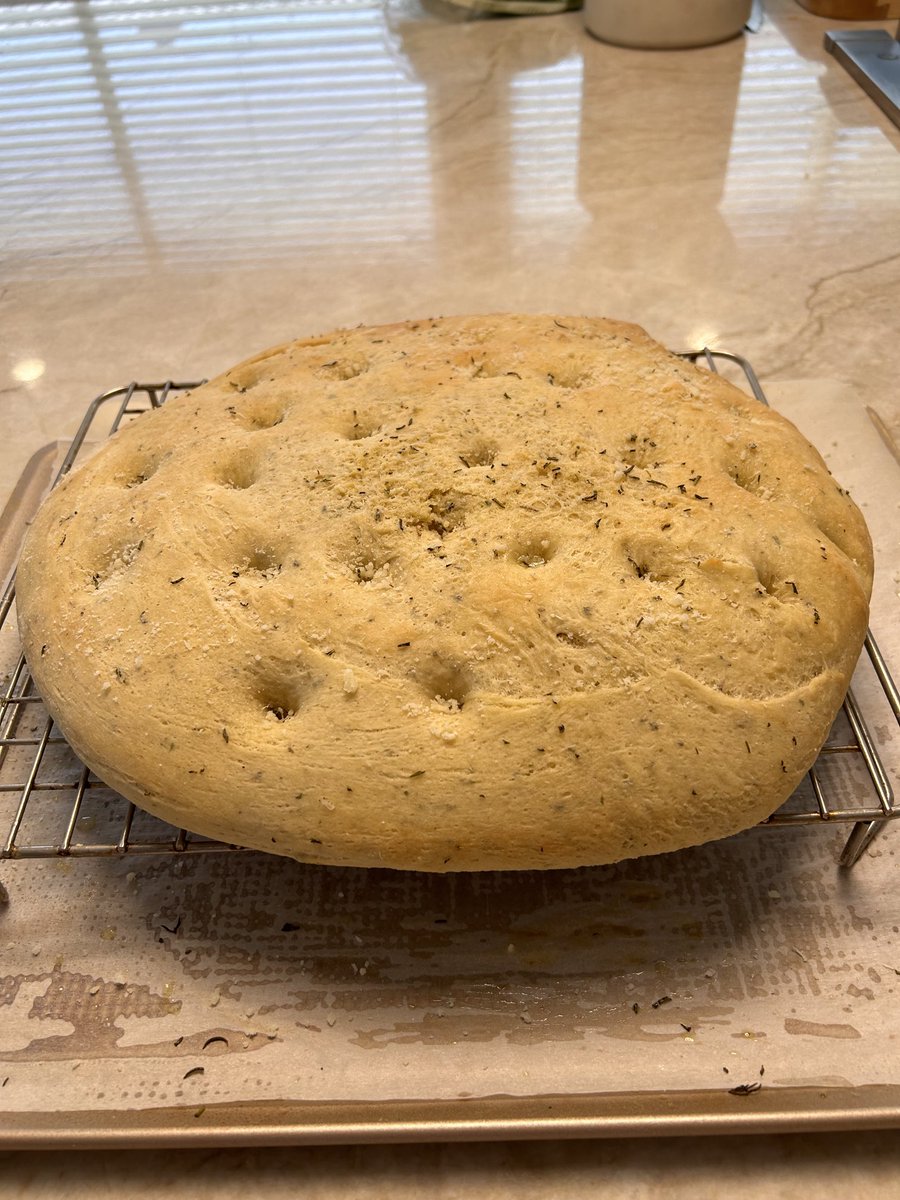 My friend Rob posted a photo of Focaccia he made and inspired me to make a loaf too. My first effort and smells amazing.