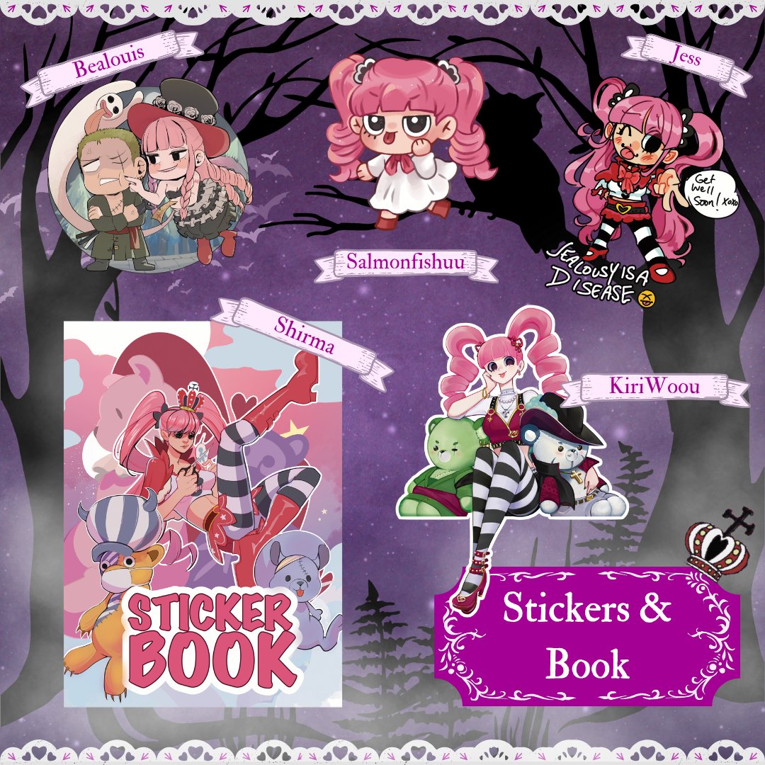 👻 Merch Spotlight - Stickers & Sticker Book 👻 Check out our amazing stickers made by @Bealouis_illu, @dailyrebranded, @KurrentLaire, and Salmonfishuu (Instagram) & our sticker book made by @Shirmart1! Available in our Full, Flat, and Gacha bundles! 👻 …stprincessperonaproject.bigcartel.com