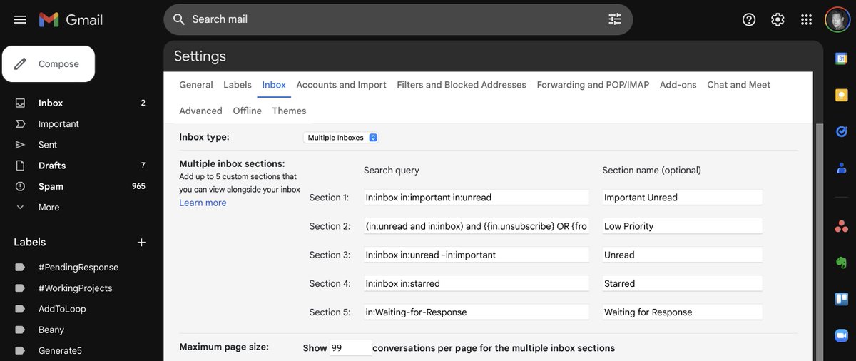 Maintaining #InboxZero has been one of the life hacks that has helped me keep my #ADHD under control. A few changes to Gmail has really helped maintain this. This is how I use Multiple Inboxes to triage 100+ emails per minute.