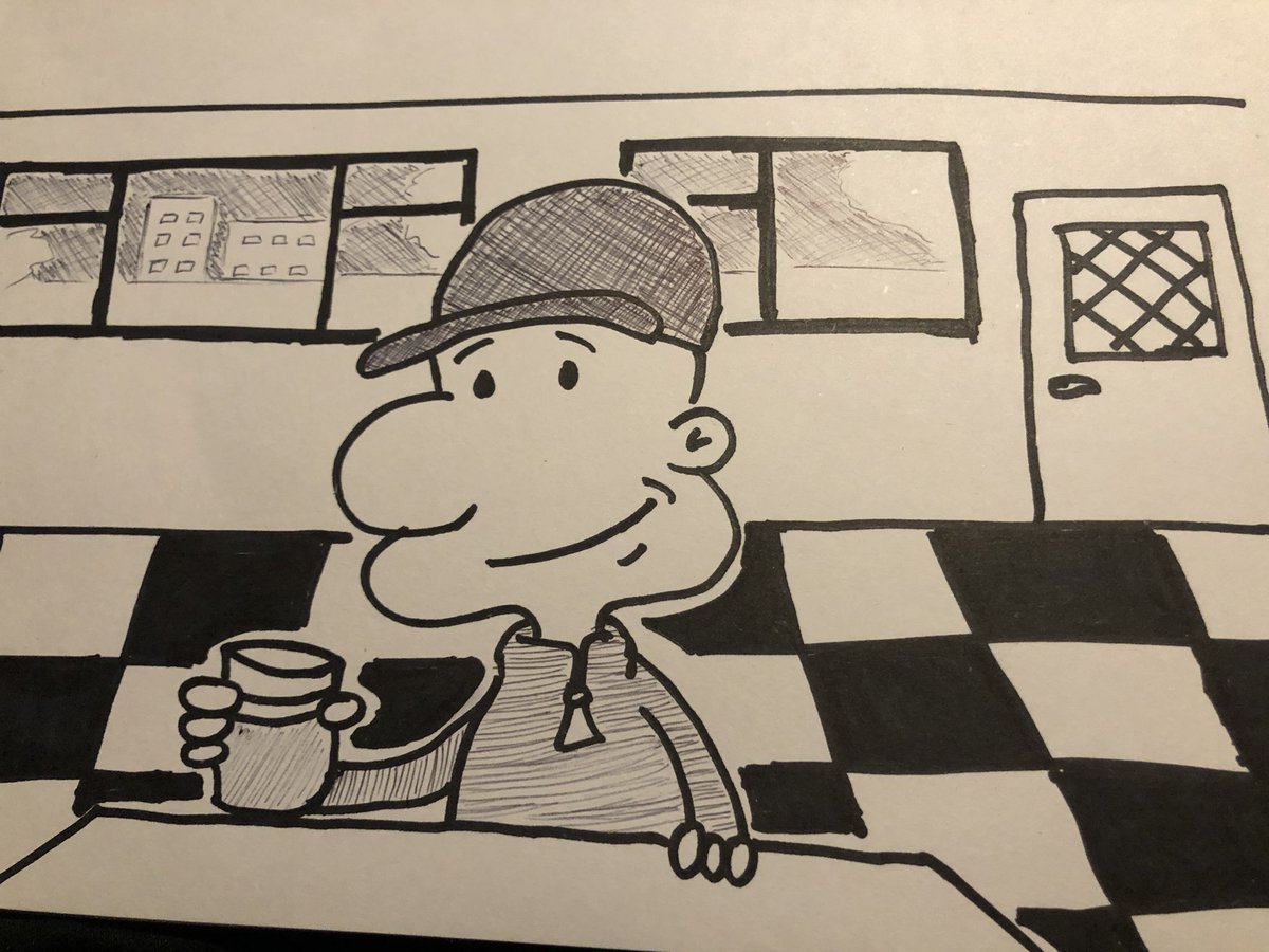 Haven’t done a doodle for a while but here is me sitting in the diner having a beer. 
#MyWastedLife #doodle #cartoon #diner