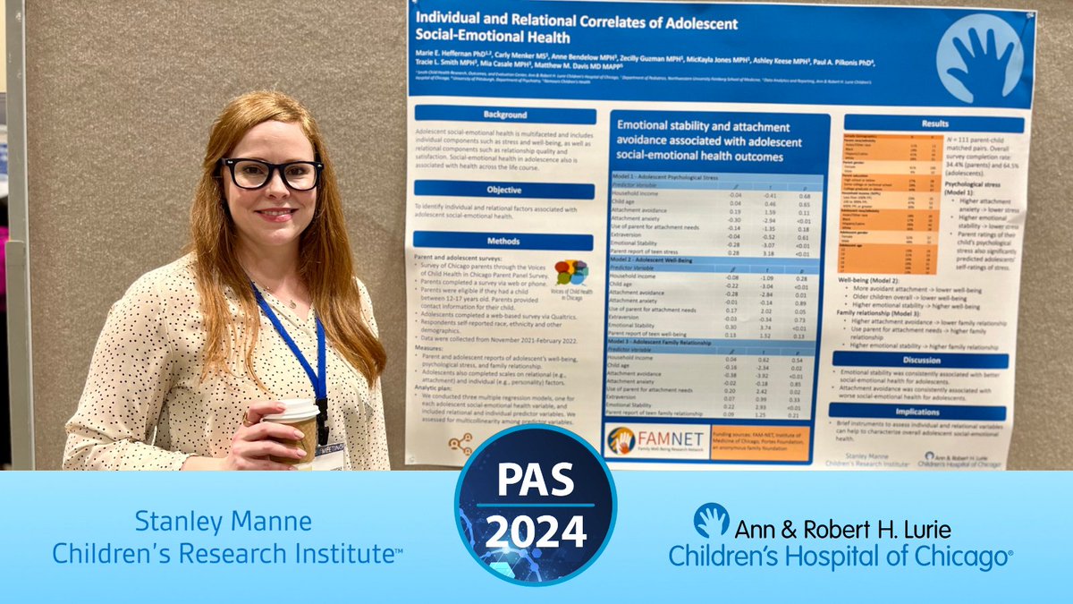 Marie Heffernan, PhD, shares her poster on 'Individual and Relational Correlates of Adolescent Socioemotional Health', Sunday at #PAS2024. @LurieChildrens @NUFSMPediatrics @NUFeinbergMed @PASMeeting @VoicesChi
