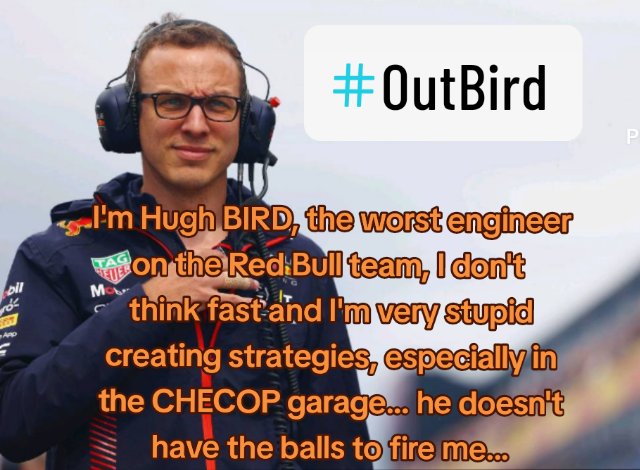 erickram2's tweet photo. @adevaldes @SChecoPerez despierta carbron que ya nos tien hasta la monja este pendrejo ingeniero de #OutBird que no te ayuda y solo te hace ver mal como piloto... Se ve que no quieres ser campeón, ya despierta shingao... https://t.co/QMCdKH3TVV