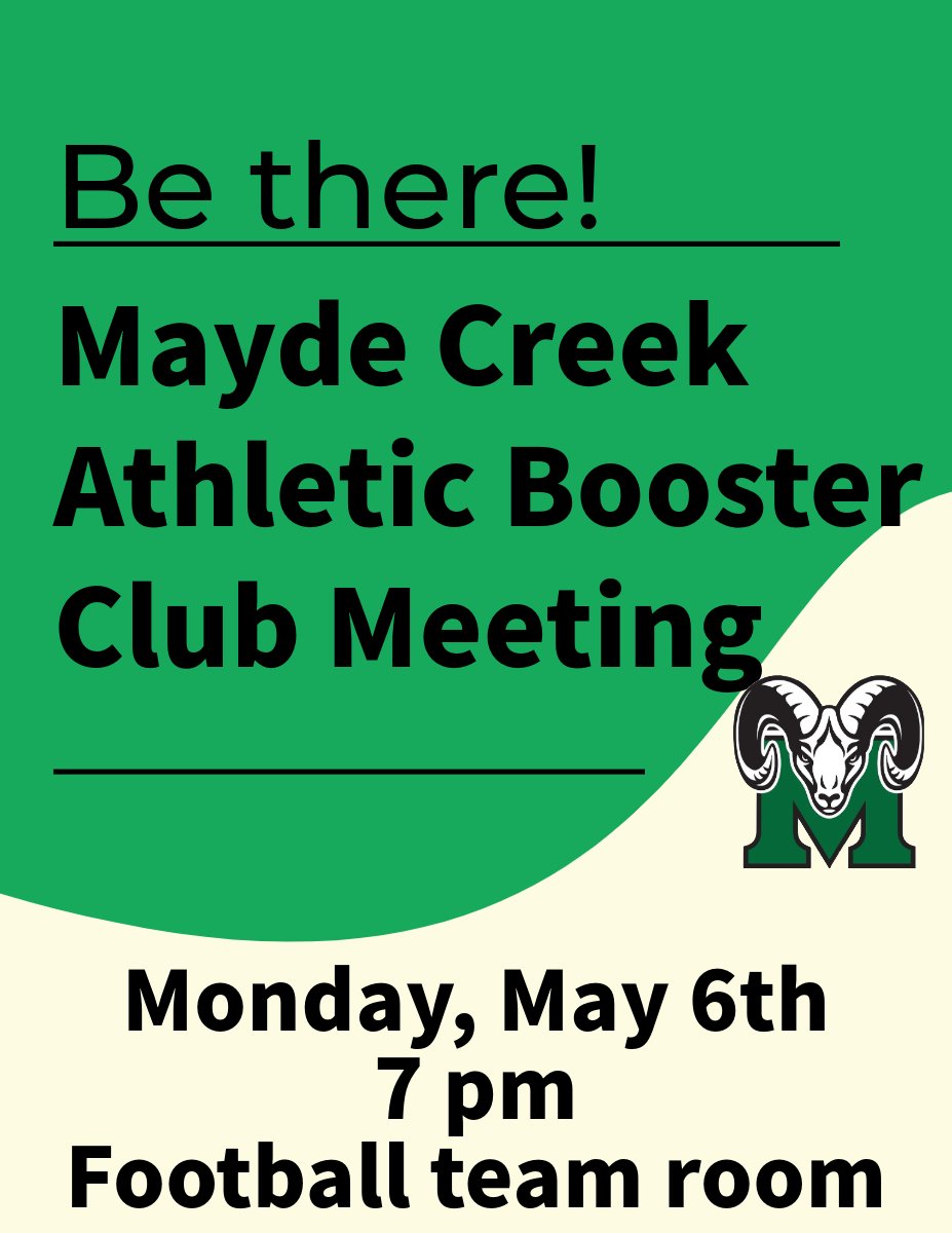 See you tomorrow, May 6th! @MCHS_Rams @MCHSAthleticDep @MaydeCreekTF @MCHSRamPride @MCHSramSB @MCHSVB @MCRamFootball @MCRamsBaseball @MCHS_Swimming @MCLadyRamHoops @MCHS_LadySoccer @MaydeSoccer @Mayde2Succeed @MCRamsHoops @MaydeCreekXCTF @MCHSTennis1984 @MaydeCreekGolf