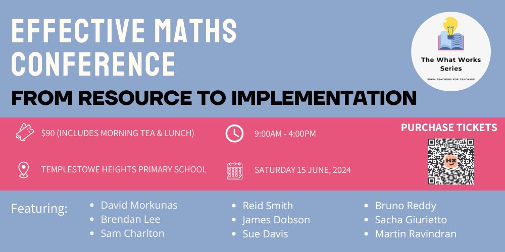 TICKETS ON SALE NOW If you're interested in improving your maths practice, then this is the event that you must not miss! Purchase tickets from👇 events.humanitix.com/the-what-works…