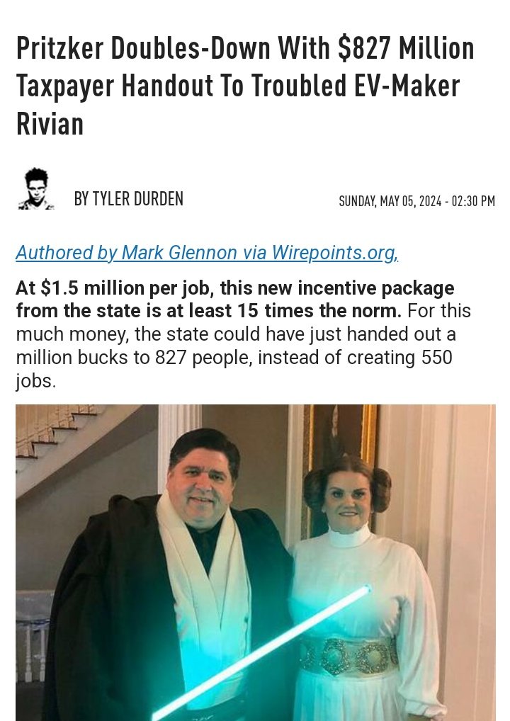 Ha ha Illinois taxpayers have to pay almost a BILLION to a private company to SOCIALISM harder🔥 Rivian stealing from people Thought this would be a headline about Gavin (criminal) Newsom😜 zerohedge.com/political/prit…