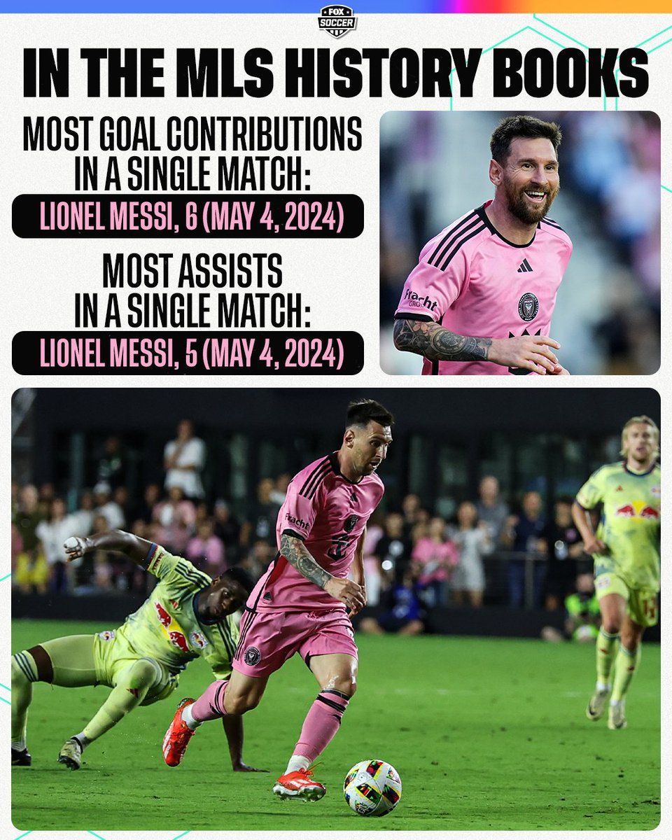 Messi's performance in Inter Miami's 6-2 win over the NY Red Bulls was HISTORIC 🐐 He broke two MLS records with his 5 assist, 1 goal masterclass on Saturday 👏