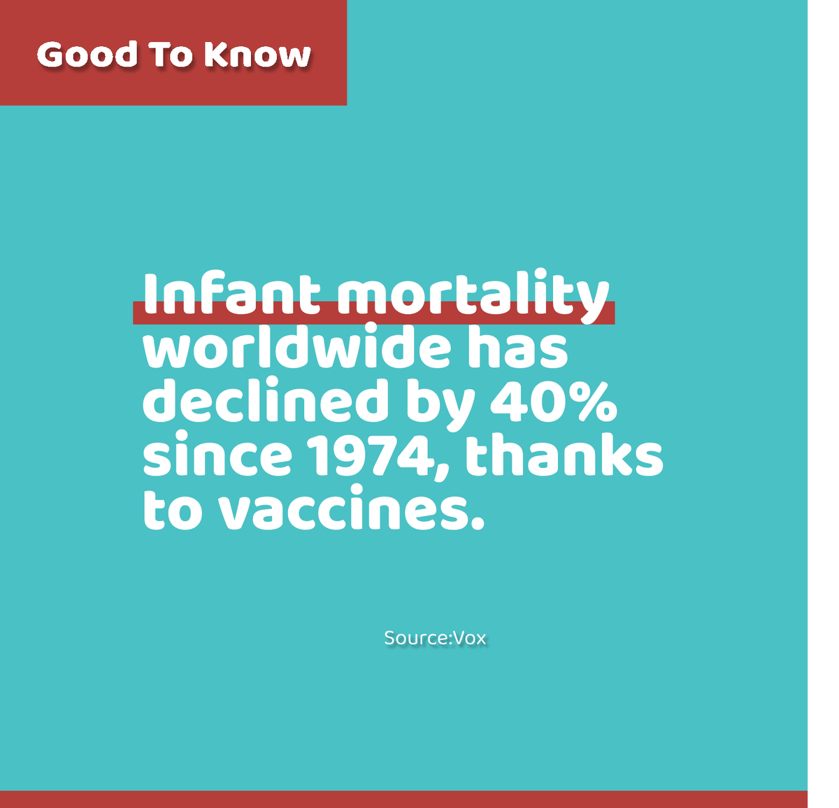 Vaccines are superheroes!🦸‍♀️ Infant mortality down 40% globally since 1974. Read more about this life-saving impact. Link in bio. #PublicHealth #Science #goodnews #goodbites