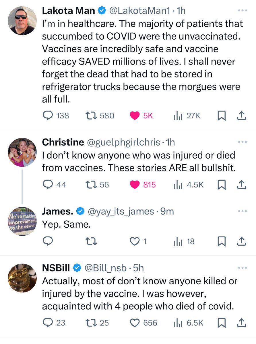 People are starting to see through the bullsh*t antivaxx agenda. The comments on this @DiedSuddenly_ post need to be applauded. 👏 No longer will we be shouted over by the plague spreading mob and the bot brigade. Vaccines save lives, vaccines do not kill people. 😁