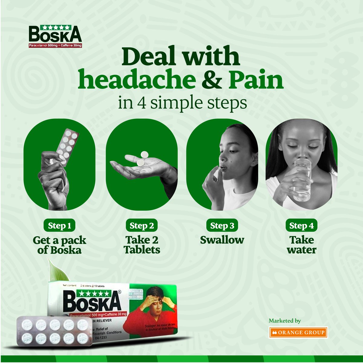 Experience fast and effective relief so you can tackle your day with ease. Don’t let pain hold you back – trust Boska in these four simple steps to keep you feeling your best!

#Boska #bepainfree #BoskaRelief #painrelief #headache #mondaymood