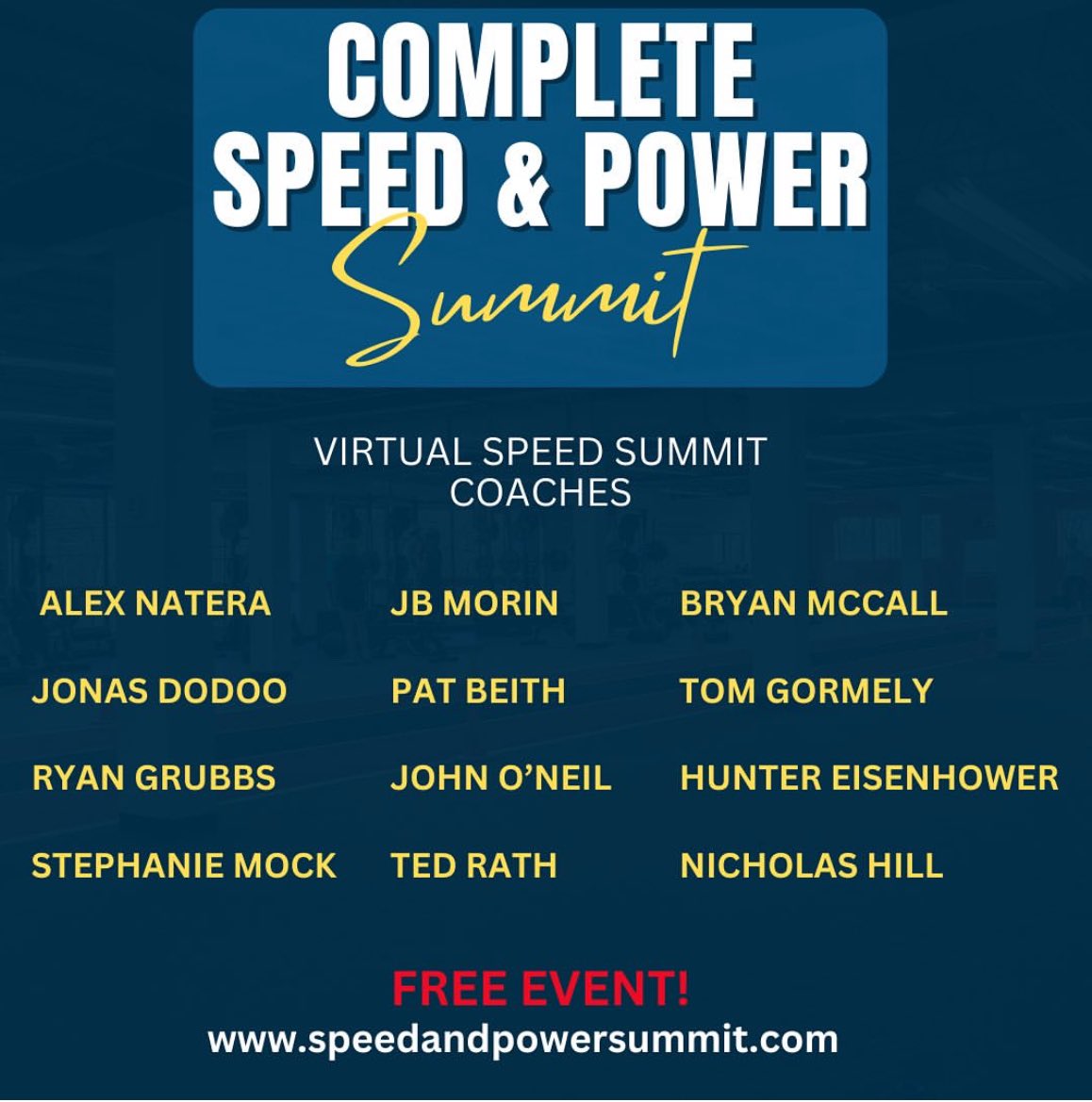 Excited to be presenting at the @AthletesAccel 2024 Virtual Speed & Power Summit! 12 Of The 🌏’s Best Speed Development Coaches coming together for a free webinar. 🗓️Join us June 10th -14th 🔗 speedandpowersummit.com