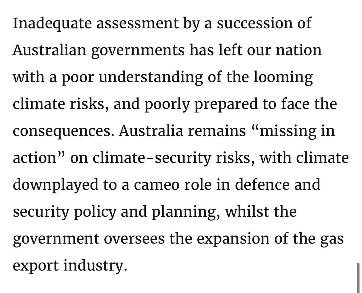 Hard agree with frmr CDF, Admiral Chris Barrie AO: 'Inadequate assessment by a succession of Australian governments has left our nation with a poor understanding of the looming climate risks, and poorly prepared to face the consequences' This is urgent canberratimes.com.au/story/8614352/…