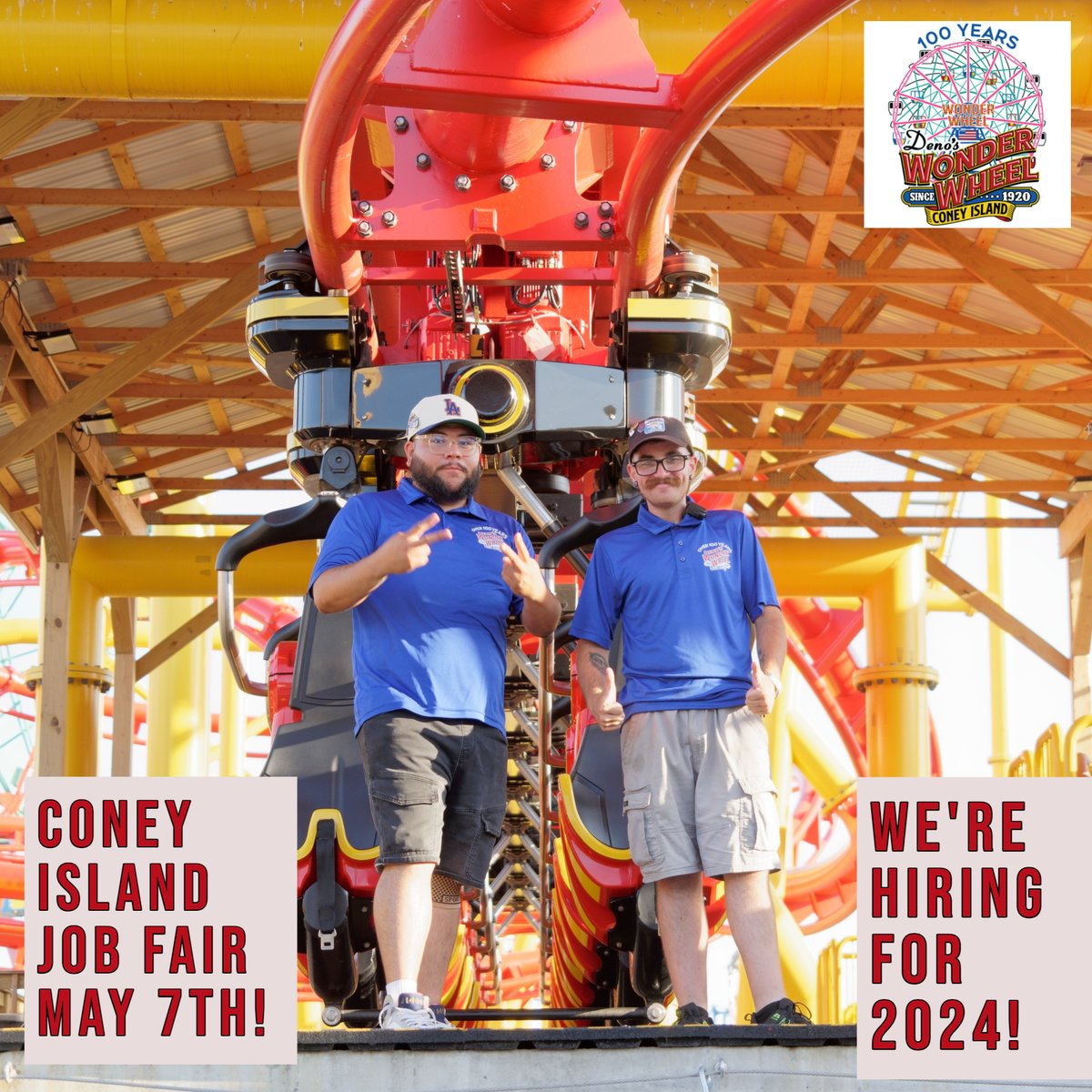 We're in the business of fun! Want to work in Coney Island at Deno's Wonder Wheel Park in food services or ride operations? Must be 18 or older. $16-$17/hr. Coney Island Job Fair on May 7 at @ConeyAmp, 3052 W 21 St, 10AM - 2PM. Info: calendly.com/coneywf1/coney… #JobAlert #Brooklyn