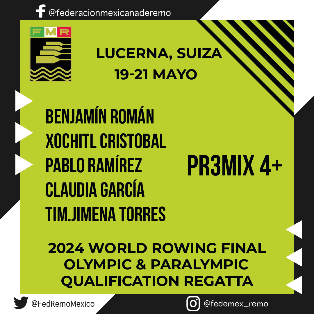 Les presentamos al PR3Mix 4+ que estará buscando uno de los dos boletos disponibles para Paris 2024 @paris2024  Mucho éxito Benja, Xochitl, Pablo, Claudia y Jime!!  #teammexico #remo #rowing #pararemo #pararowing