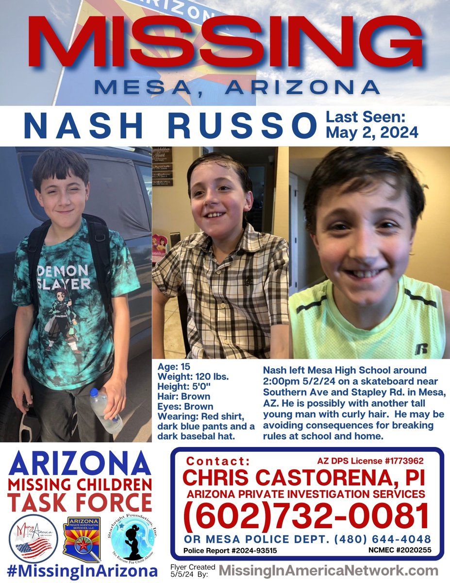 Nash Russo (15)🚨 MISSING 🚨 #BOLO 👀 Mesa, AZ #MissingInAmericaNetwork 🇺🇸 #MissingInArizona #CareAndShare 💛 @ArcticfoxTrue @miracle4missing @JointheMOBcrew @erin_knabel @Freyja55228624 @truecrimereplay @TrueCrimeSister @jodicita @lauri0226 @GabbyFind @aware_the @danijbuth…