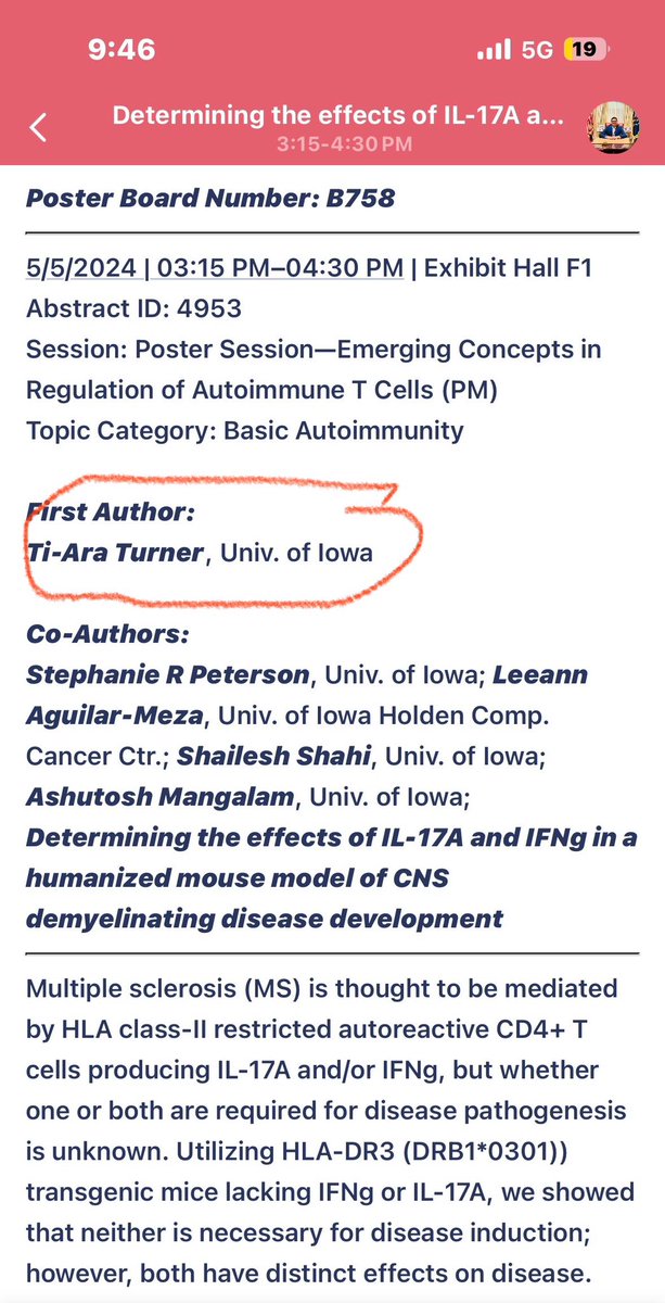 Ashu_Mangalam's tweet photo. Ti-Ara @sciencewithtee,  @UIImmunology graduate student and a Mangalamanian did a excellent job presenting her work on atypical EAE in mice lacking both IFNg and IL-17A @uiowa @UIPathology @ImmunologyAAI #AAI2024 https://t.co/UeEIkfiEle
