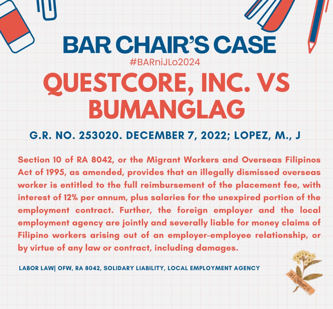 Questcore, Inc. vs Bumanglag;
GR No. 253020; December 7, 2022; Lopez, M., J