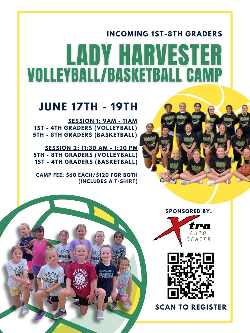 SUMMER VOLLEYBALL CAMP!🌾🏐 Follow the link below to get your Harvester registered for Volleyball Camp on June 17-19! 🔗 forms.gle/XUPufHngWWSt5w… Thank you Xtra Auto Center for sponsoring our Volleyball Camp this year!