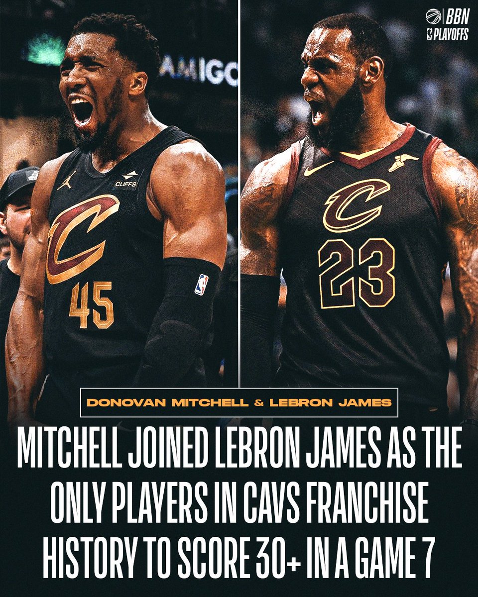 Com 39 pontos hoje, Donovan Mitchell se juntou a LeBron James como os únicos na História do Cleveland Cavaliers a terem no mínimo 30 pontos em um Jogo 7