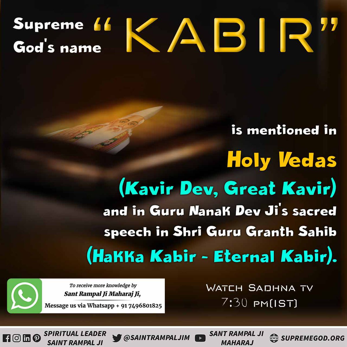 #GodMorningMonday
💫💫💫
The Supreme Almighty is indeed 'Sat Kabir'. O Kabir, you are the benevolent creator without any desire.' 🙏 #अविनाशी_परमात्मा_कबीर
@AlKabirIslamic
Sant Rampal Ji Maharaj
@anitada23854181 
@Laxmida13848322 
@vinod_sahu1993