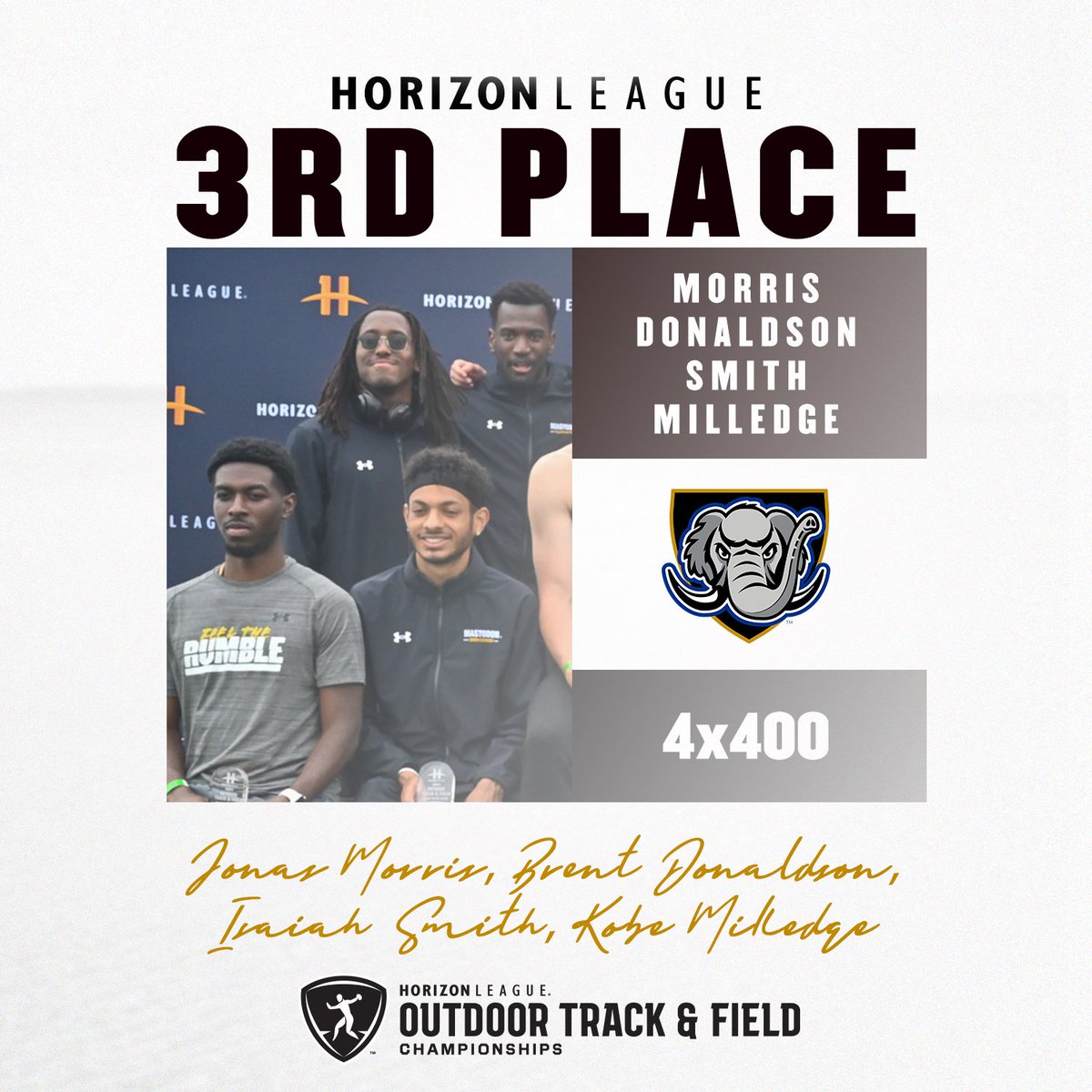 The Mastodon men took third int he 4x400 relay with a time of 3:16.68. 

#FeelTheRumble #HLTF
