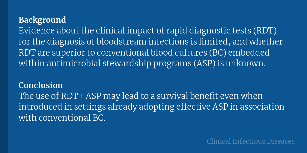 Rapid diagnostic tests and antimicrobial stewardship programs for the management of bloodstream infection: what is their relative contribution to improving clinical outcomes? A systematic review and network meta-analysis.

✅ Just Accepted
🔗 bit.ly/3xYuADU