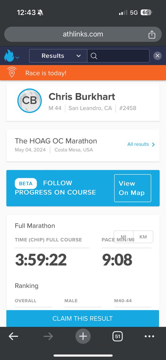 ctide's tweet image. coming in i just wanted to finish, but instead i decided to try and keep pace with bill for the first 17 or so miles. just barely skated by sub4