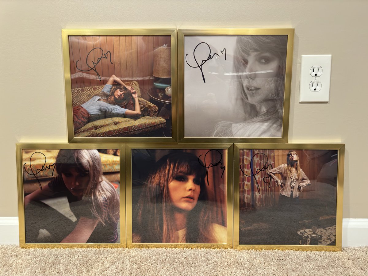 POV: you finally get around to framing your signed @taylorswift13 CD’s and Vinyl and are now questioning why it took you so long because they look STUNNING framed! 🥹😭💛♥️💖🩶🤎💙🤍