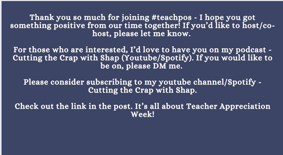 Awesome chat! So many great answers. It all starts with us. Check out my Teacher Appreciation Video. If you’d like to host, I’d love to have you. Aldo, if you want to be on my podcast, please let me know. 

youtu.be/cy6ioRnhpRw?si…

#teachpos