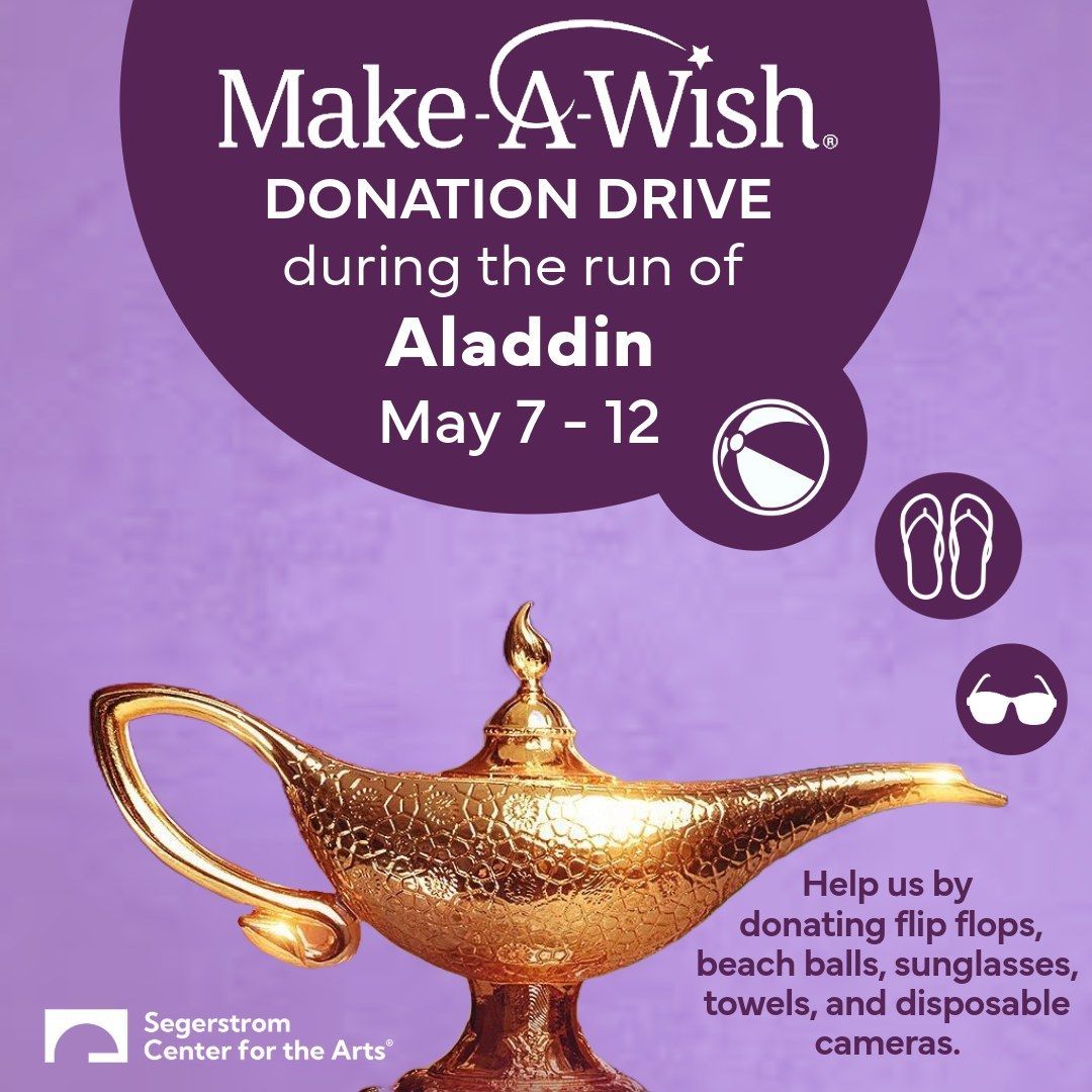 Help Genie grant some Wishes! Throughout our magical Aladdin engagement, we're collecting beach items fit for “A Whole New World” of adventures with the Make-A-Wish Foundation. Help us by donating flip-flops, beach balls, sunglasse… buff.ly/4bpGqFr