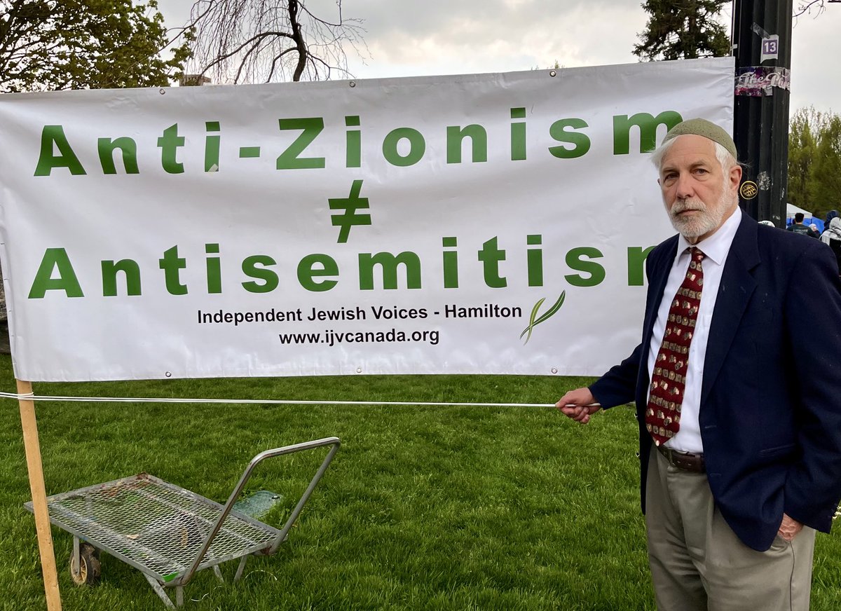 One of @IndJewishVoices⁩ banners at the students encampment for Palestine at ⁦@McMasterU⁩ in #hamont. 
Let no one mislead you:  
There’s nothing “antisemitic” about justice for Palestine.
We Jews stand with the heroic students.