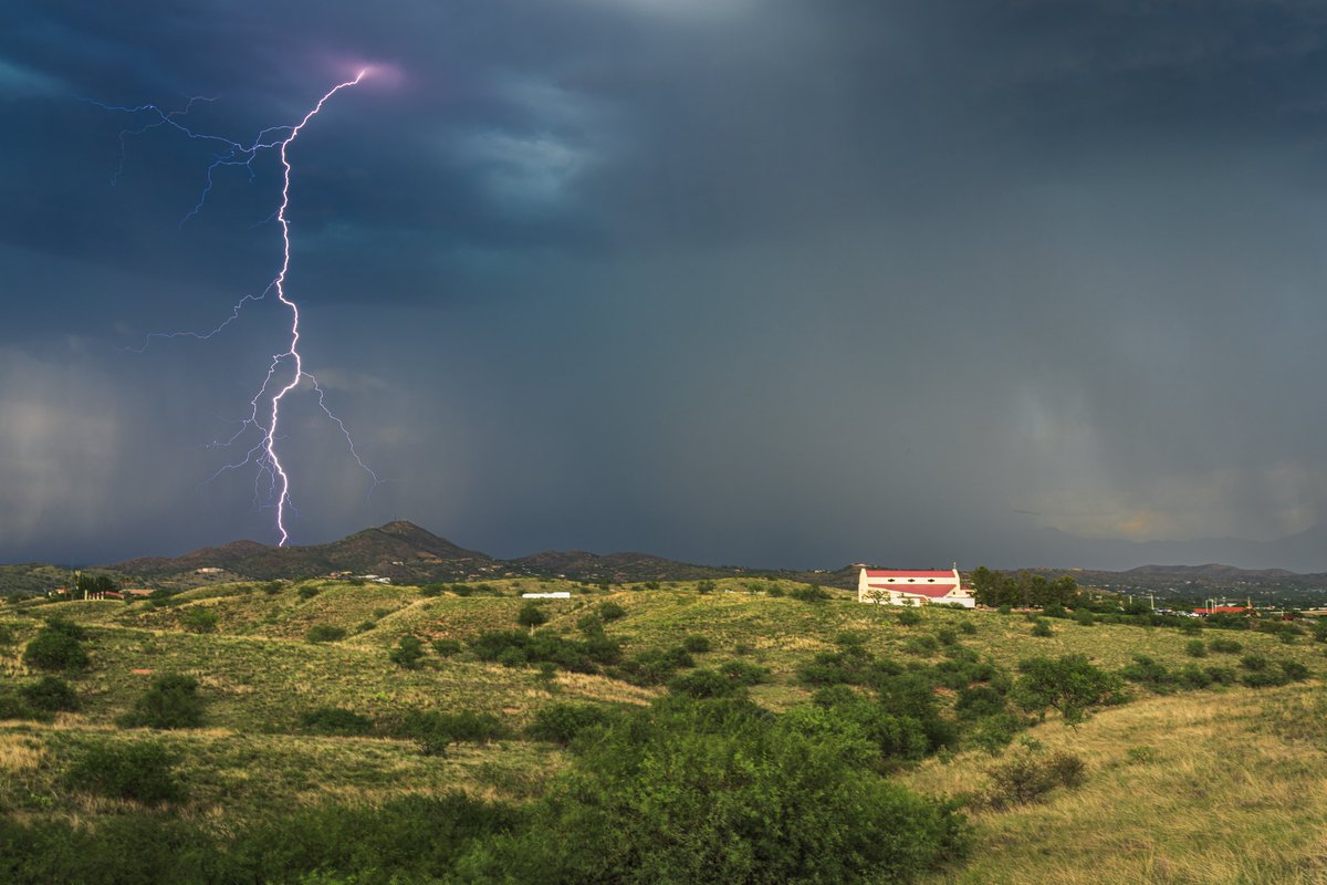 Monsoon is about 2 months away, and it could not come sooner.  Captured this nice tall bolt over Nogales, Arizona last year at the height of the season.  #azwx